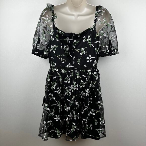 NEW Lulus Radiant Love Black Embroidered Skater Dress Fairy Babydoll Sz M - Picture 6 of 16